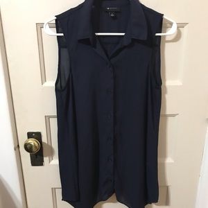 Navy blue long button up tunic blouse, small